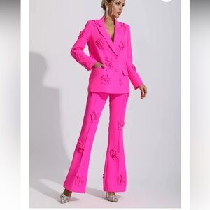 Pink Two Piece Suit With Flowers